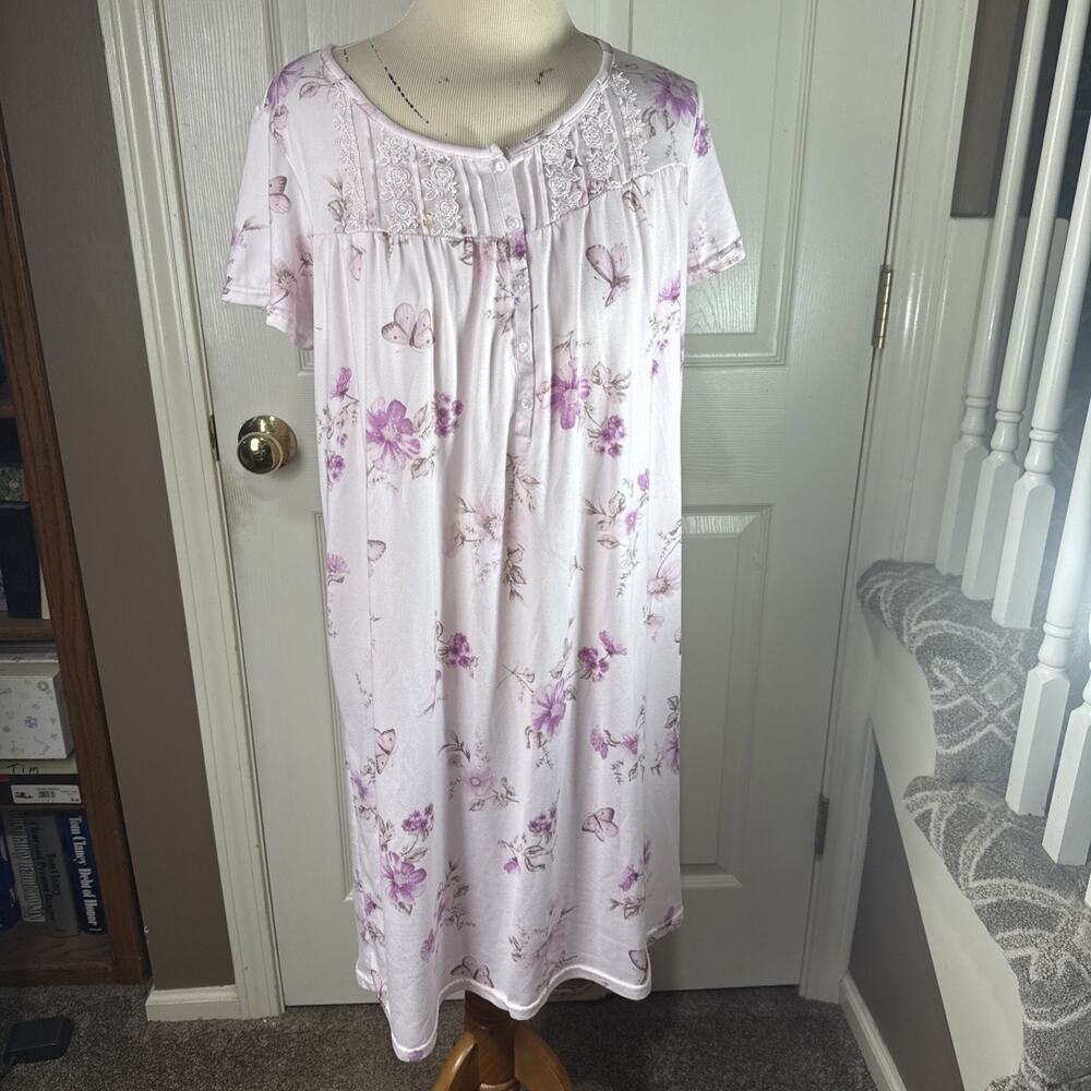 Laura Ashley Floral Cotton Knit Nightgown Womens S Cottagecore Short Sleeve